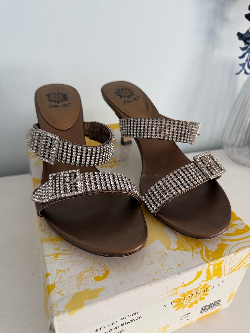 Yellowbox Bronze Slide Sandals with Crystal Straps